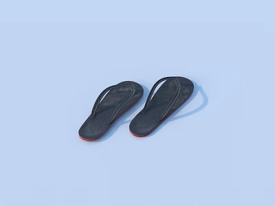Black Flip Flops With Red Edge Sole On Light Blue Background 3d model Black Flip Flops With Red Edge Sole On Light Blue Background 3d model