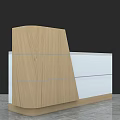 Modern White Reception Desk With Wooden Base Drawers And Shelf Compartments