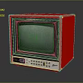 Red Vintage Television With Black Screen And Control Panel On Black Surface