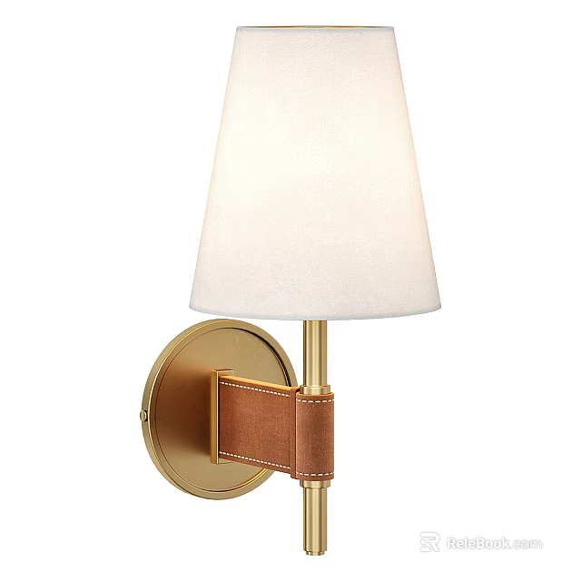 Modern Gold Wall Lamp With White Lampshade And Leather Detail For Home Decor 3d model 