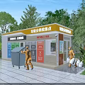 Modern Outdoor Garbage Sorting Collection Station With Sanitation Workers Carrying Out Daily Waste Processing