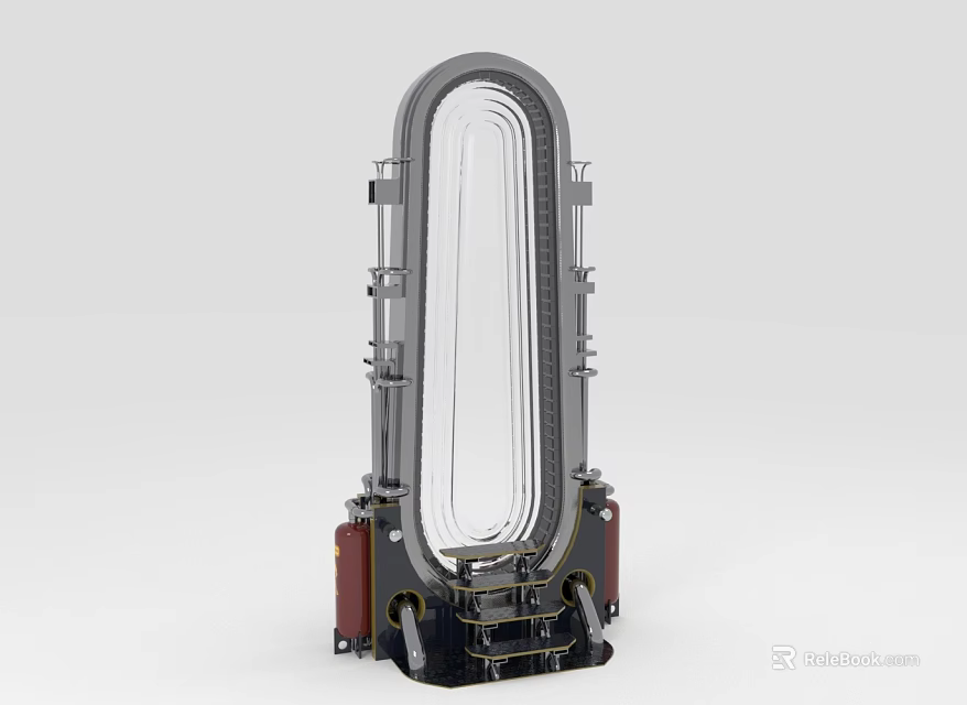 Vertical Transparent Glass Tube Structure With Metal Base And Support Frame 3d model 