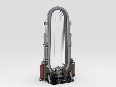 Vertical Transparent Glass Tube Structure With Metal Base And Support Frame 3d model