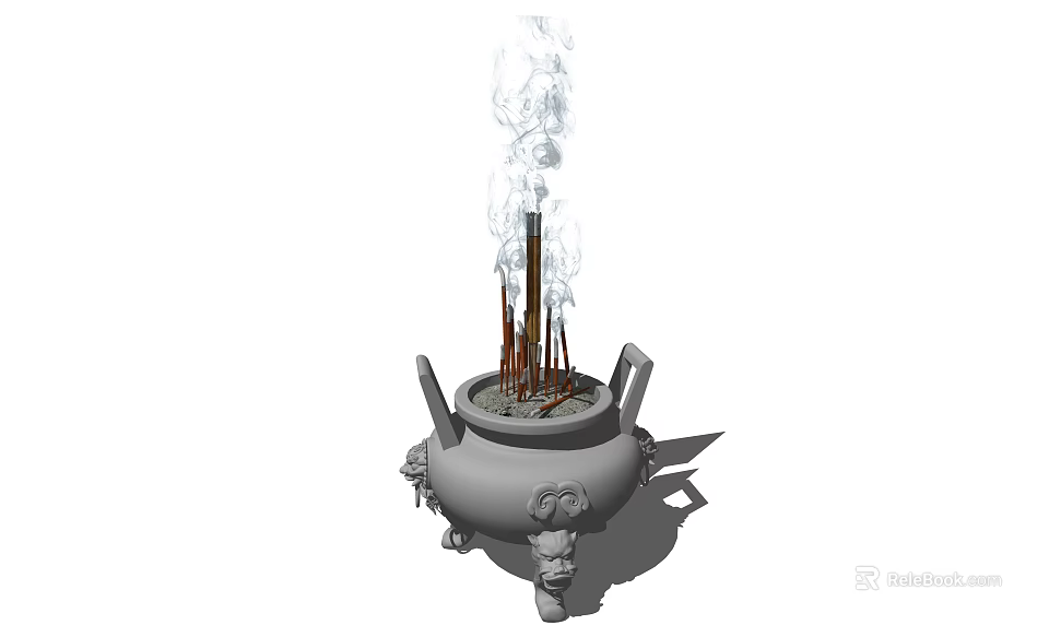 Ornamental Decoration Set Featuring Traditional Incense Burner With Smoke And Decorative Details 3d model 