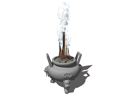 Ornamental Decoration Set Featuring Traditional Incense Burner With Smoke And Decorative Details 3d model