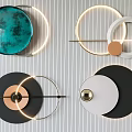 Modern Circular Wall Decor with Illuminated Rings and Geometric Shapes in Blue Black White Gold
