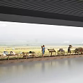 Modern Agricultural Exhibition Hall Featuring Display Stands Agricultural Products Visitors And Field View