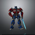 Red And Blue Silver Transformers Action Figure Model Holding Blue Sword In Standing Pose 3d model