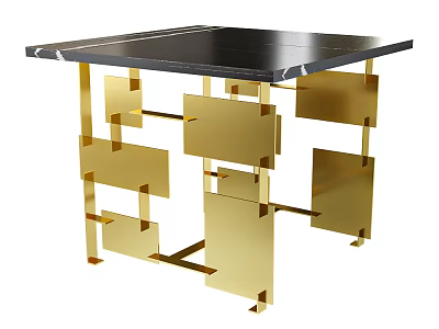 Modern Console Table With Black Marble Top And Golden Geometric Base 3d model