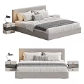Modern Double Bed With Headboard White Pillows Bedside Tables And Table Lamp 3d model