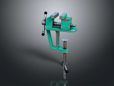 Green Lighting Combination With Metal Components On Dark Surface And Reflection 3d model