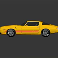 Classic Yellow Two Door Muscle Car With Black Red Stripes And Retro Design
