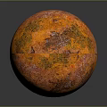 Spherical Sculpture With Orange Brown Textured Surface On Dark Background
