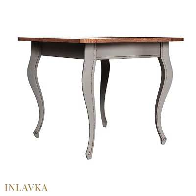Elegant Dining Table With Wooden Top And Grey Curved Legs Design 3d model