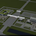 Modern Office Complex With Green Landscaping Connected Structures Parking Areas Roads And Water Features