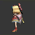 Woman With Blonde Hair Large Red Bow Colorful Flowers Red Top And Outstretched Arms