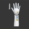 Human Operated Robotic Arm With White Body Blue Details And Yellow Sensor Modules