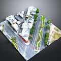 Detailed 3D Urban Block Model With Buildings Streets Trees And Parked Cars