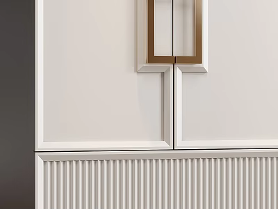 Elegant Modern Walk in Closet Interior With White Cabinets Gold Handles And Pleated Detail 3d model