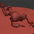 Damaged Intelligent Machine Lying on Sandy Ground With Broken Mechanical Parts and Metallic Body