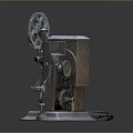 Vintage Computer Equipment With Mechanical Gears Metallic Casing And Wired Design