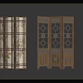 Traditional Chinese Wooden Screens With Carved Geometric Designs And Floral Patterns