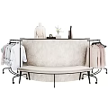 Stylish Clothing Display With Hanging Garments Wooden Stands And Accessories