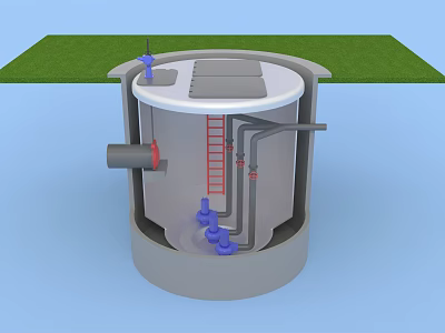 Industrial Equipment Cylindrical Storage Tank With Ladder Pipes Top Platform And Outdoor Setting 3d model