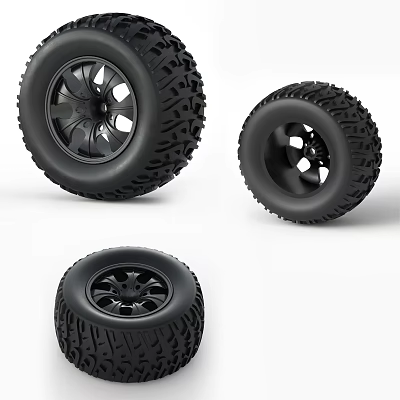 Off-Road Tires with Deep Tread and Black Wheel Rims Displayed in Three Angles 3d model Off-Road Tires with Deep Tread and Black Wheel Rims Displayed in Three Angles 3d model