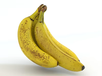 Fresh Ripe Yellow Bananas With Natural Brown Spots On White Background 3d model