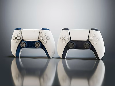 White and Blue Dual Wireless Game Controllers Modern Gaming Entertainment Electronics 3d model