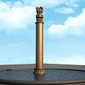 Golden Column Topped With Eagle Statues In Circular Pool Center Under Blue Sky White Clouds 3d model