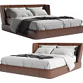 Modern Double Bed With Brown Leather Frame White Sheets And Dark Blanket