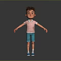 Animated 3D Boy Character In Pink Polo Shirt And Blue Shorts Standing With Arms Open