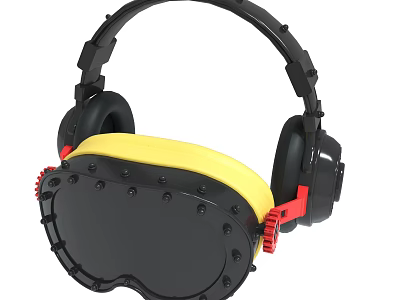 Safety Goggles With Earmuffs Yellow Black Design For Workplace Protection 3d model