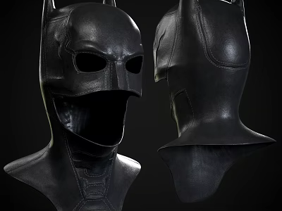 Black Leather Batman Mask With Detailed Front And Side View Design 3d model