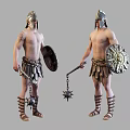 Ancient Warrior Men Wearing Helmets Holding Shields and Chain Mace Weapons 3d model