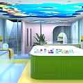 Indoor Kids Swimming Pool with Colorful Ceiling Green Pool and Flower Bird Wall Decor