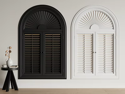 Black and White Arched Window Shutters Indoor Decorative Wall Mounted Design 3d model