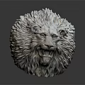 Detailed Handcrafted Lion Head Stone Sculpture with Intricate Mane Texture and Circular Base