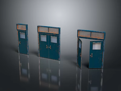 Teal Metal Frame Doors With Glass Windows Featuring Three Styles One Open Design 3d model
