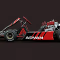 Red And Black Racing Go Kart With ADVAN And DUNLOP Logos Sporty Design And Seats