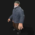 Man With Green Beanie White Beard In Navy Blue Coat And Brown Pants Black Shoes