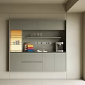 Modern Restaurant Kitchen Design With Gray Cabinets Coffee Machine Colorful Items And Window Blinds