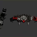 Mechanical Warrior Game Movie Character With Red Black Armor And Large Weapon