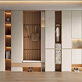 Elegant Modern Entryway Shoe Cabinet With Hanging Area Shoe Bench Display Shelves And Lighting
