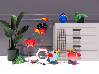 Modern Ornaments Flamingo Vase Decorative Cabinet Potted Plant Decorative Ornaments 3d model
