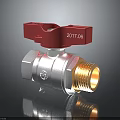 Brass Ball Valve with Red Handle and Silver Body Marked 2017.06 3d model
