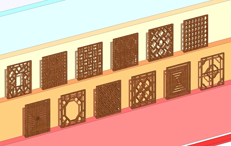 Chinese cut-out window, square window, carved window 3d model