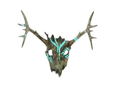 Decorative Deer Skull With Blue Glowing Patterns On Antlers And Textured Surface 3d model